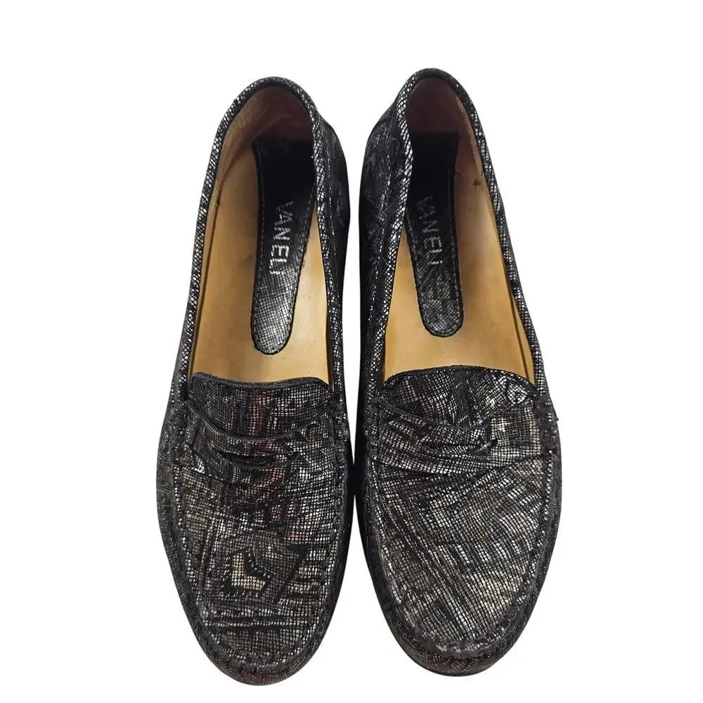 Vaneli Penny Loafer Shoe 9 M Black Metallic Aztec Slip On teacher career casual#